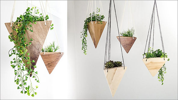 Fernweh Woodworking Creates A Collection Of Hanging Geometric Wood Planters